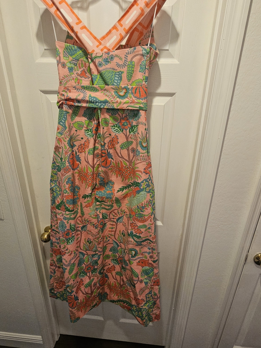 CK Bradley Gwendolyn maxi dress features a bright floral coral print Sz L - Picture 5 of 10